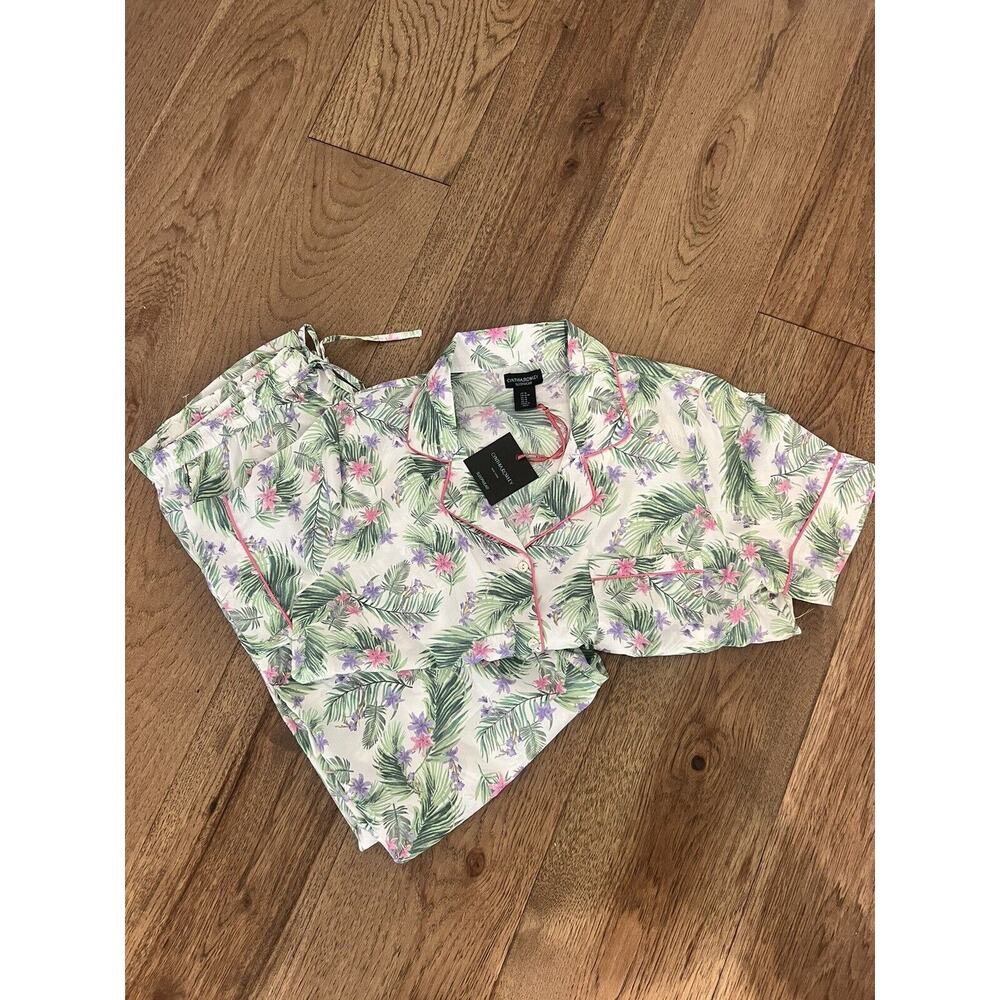 Cynthia Rowley Pajama Set Women's Medium White Floral Print Button Down